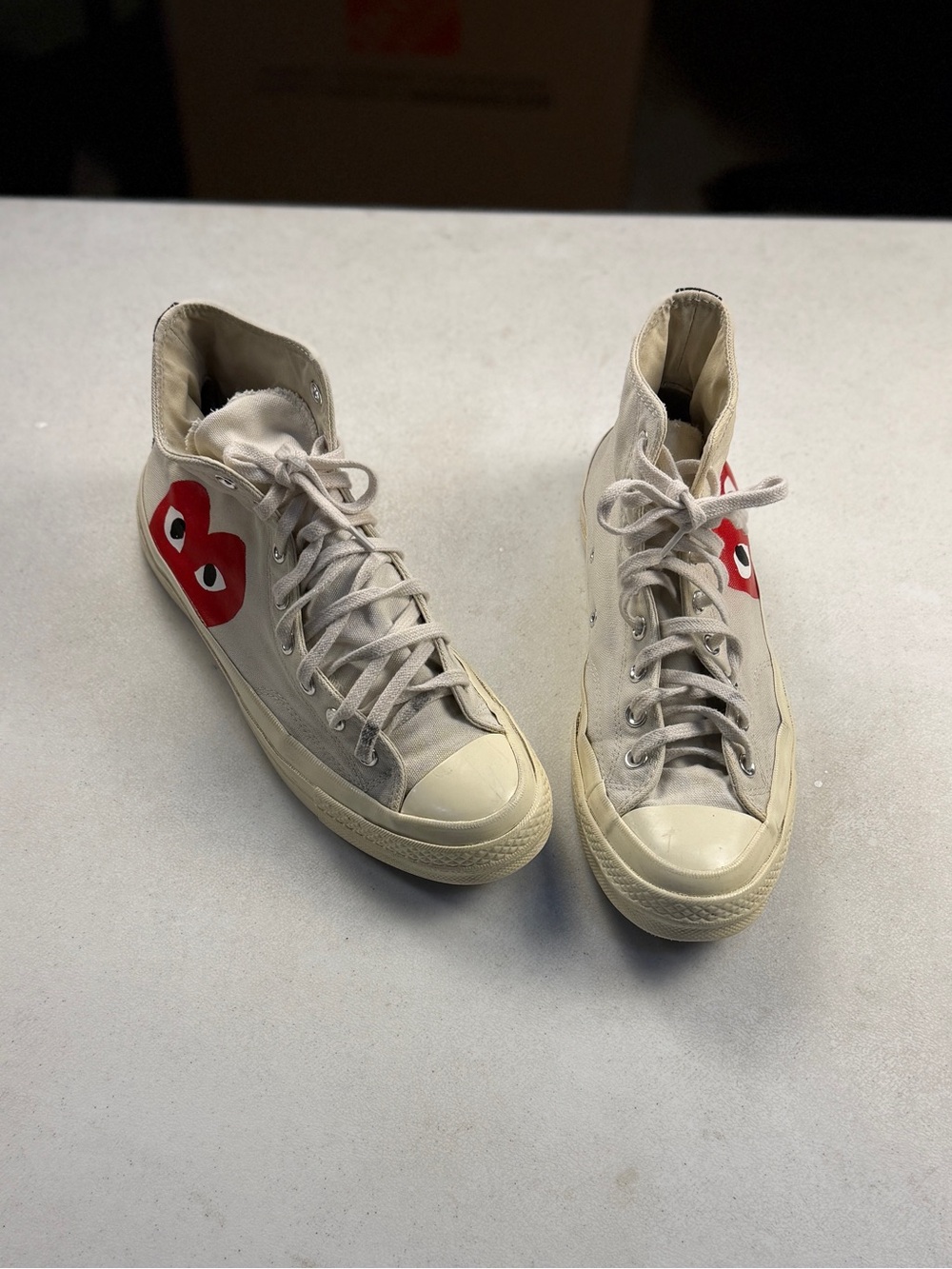 Converse High Top Sneakers in Off-White with Red Heart M 9/ W 11